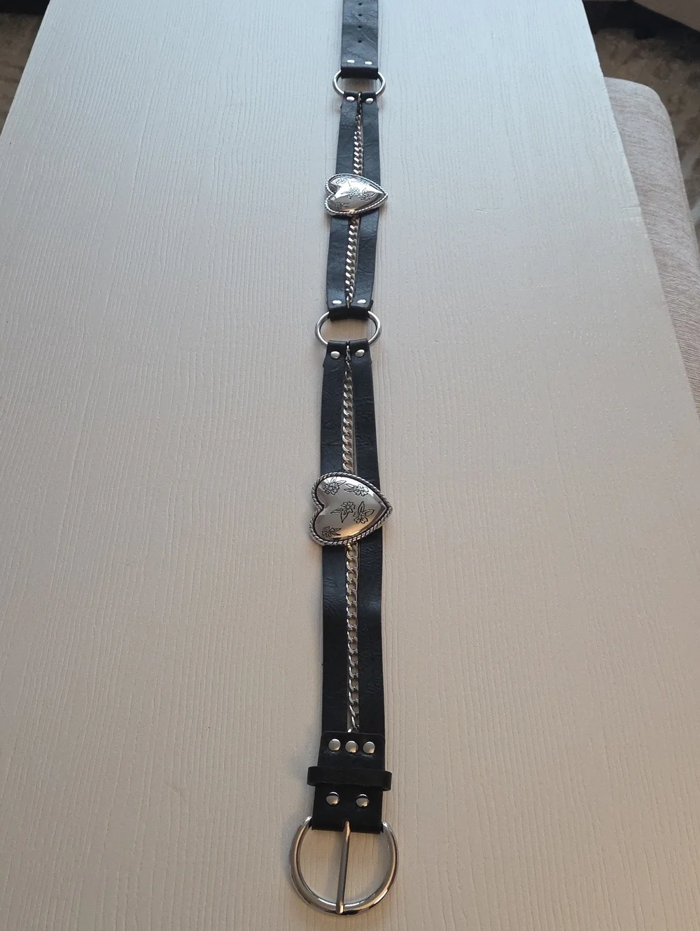 Black belt With Silver Heart Accent  Waist Belt